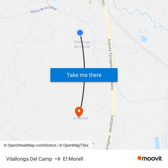 Vilallonga Del Camp to El Morell map