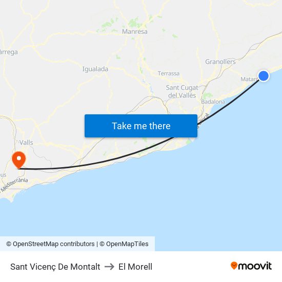 Sant Vicenç De Montalt to El Morell map