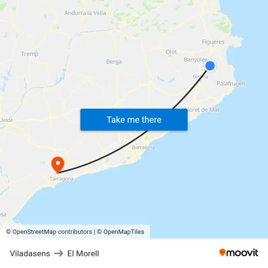 Viladasens to El Morell map