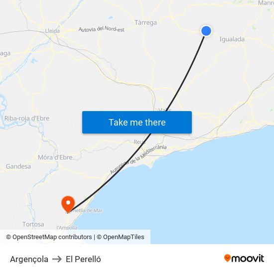 Argençola to El Perelló map