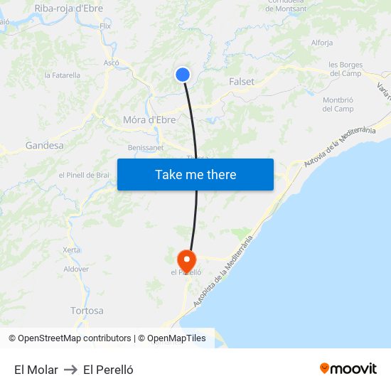 El Molar to El Perelló map