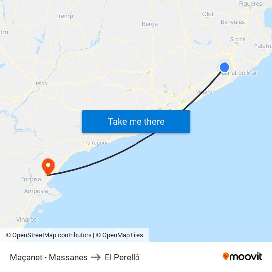 Maçanet - Massanes to El Perelló map