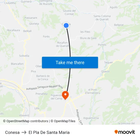 Conesa to El Pla De Santa Maria map