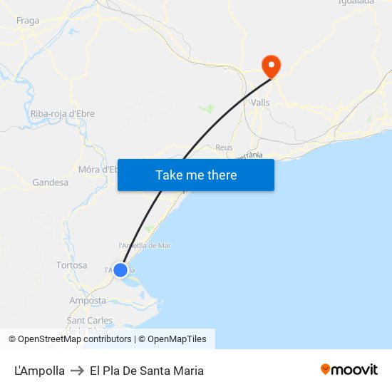 L'Ampolla to El Pla De Santa Maria map