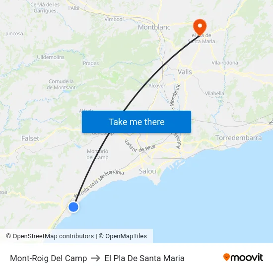Mont-Roig Del Camp to El Pla De Santa Maria map