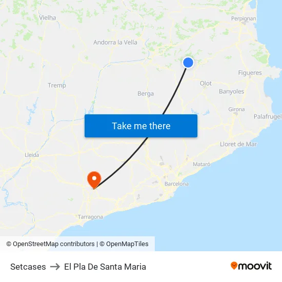 Setcases to El Pla De Santa Maria map