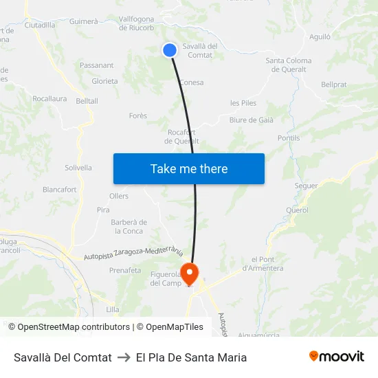 Savallà Del Comtat to El Pla De Santa Maria map