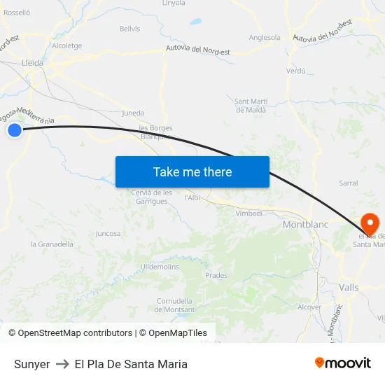 Sunyer to El Pla De Santa Maria map