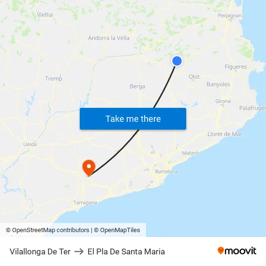 Vilallonga De Ter to El Pla De Santa Maria map