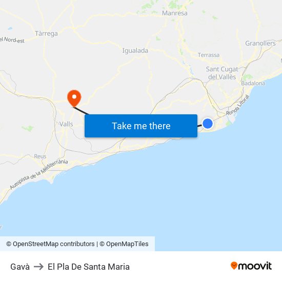 Gavà to El Pla De Santa Maria map