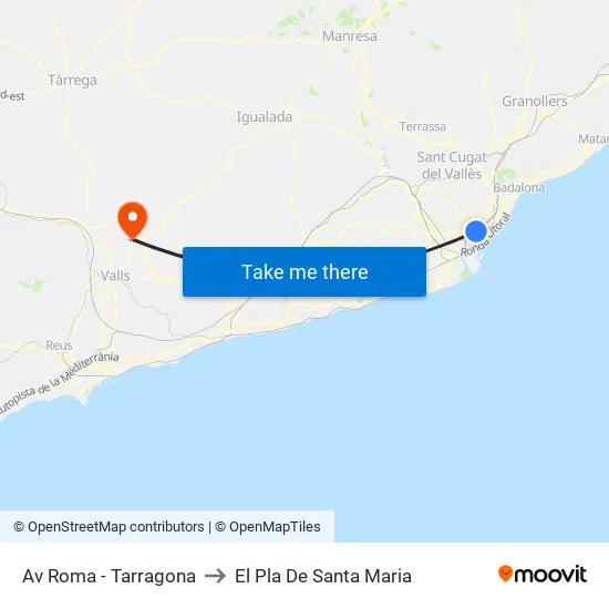 Av Roma - Tarragona to El Pla De Santa Maria map