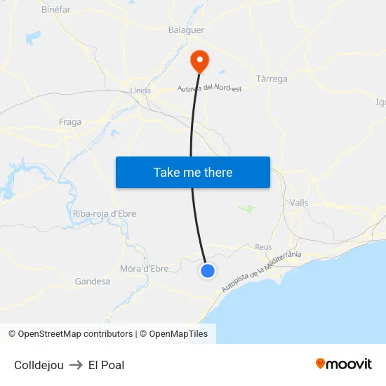 Colldejou to El Poal map