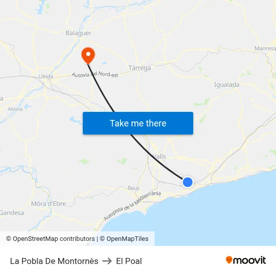 La Pobla De Montornès to El Poal map