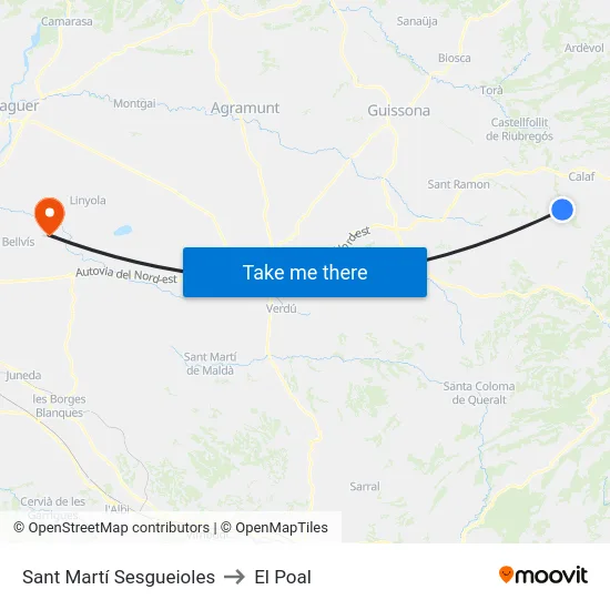 Sant Martí Sesgueioles to El Poal map