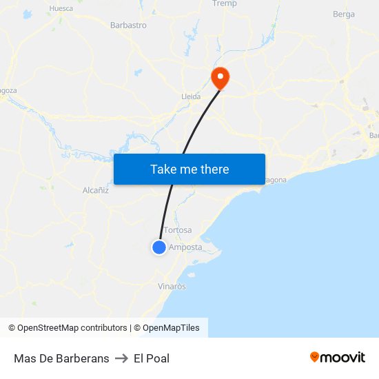 Mas De Barberans to El Poal map