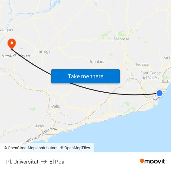 Pl. Universitat to El Poal map