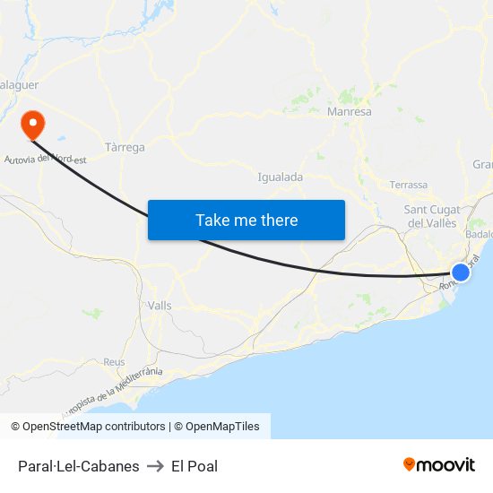 Paral·Lel-Cabanes to El Poal map