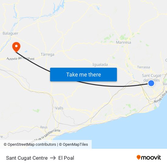 Sant Cugat Centre to El Poal map