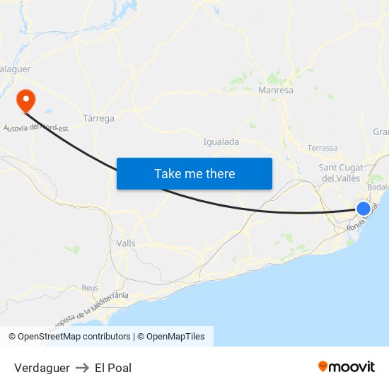 Verdaguer to El Poal map