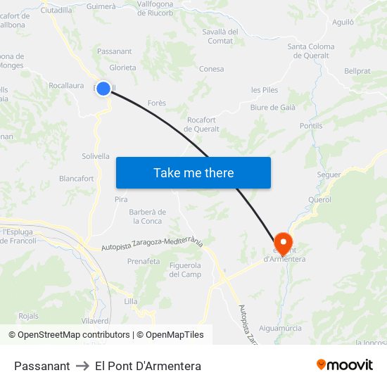 Passanant to El Pont D'Armentera map