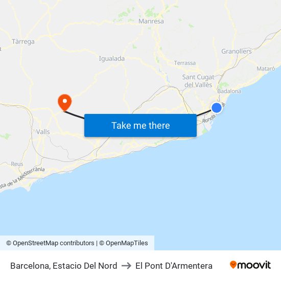 Barcelona, Estacio Del Nord to El Pont D'Armentera map