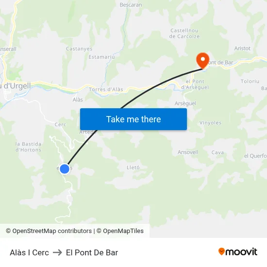 Alàs I Cerc to El Pont De Bar map