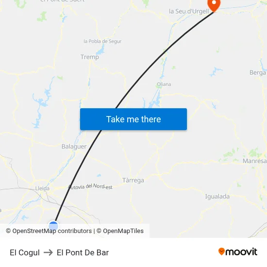 El Cogul to El Pont De Bar map