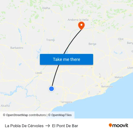 La Pobla De Cérvoles to El Pont De Bar map