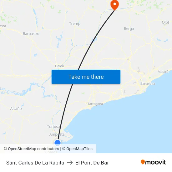 Sant Carles De La Ràpita to El Pont De Bar map