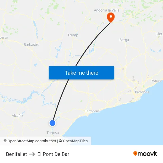 Benifallet to El Pont De Bar map