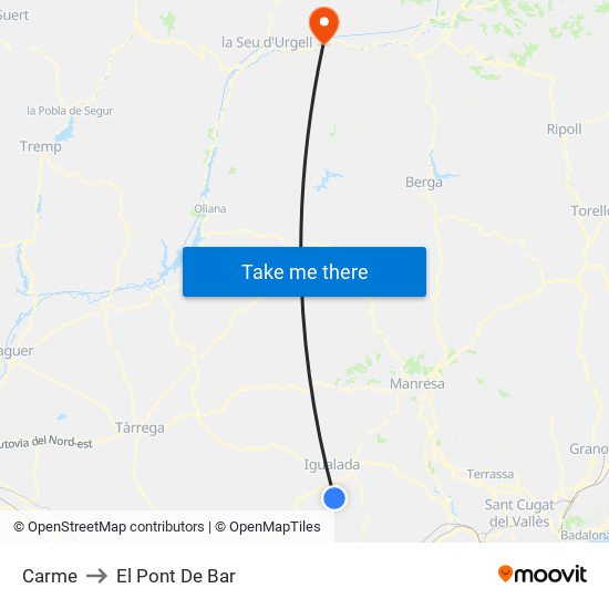 Carme to El Pont De Bar map