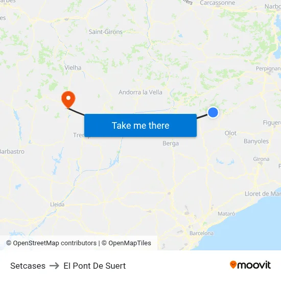 Setcases to El Pont De Suert map