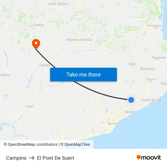 Campins to El Pont De Suert map