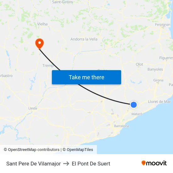 Sant Pere De Vilamajor to El Pont De Suert map