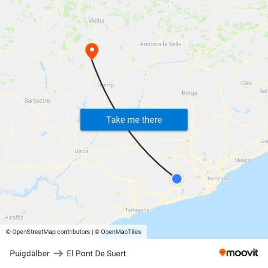 Puigdàlber to El Pont De Suert map