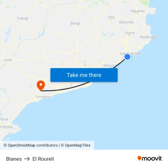 Blanes to El Rourell map