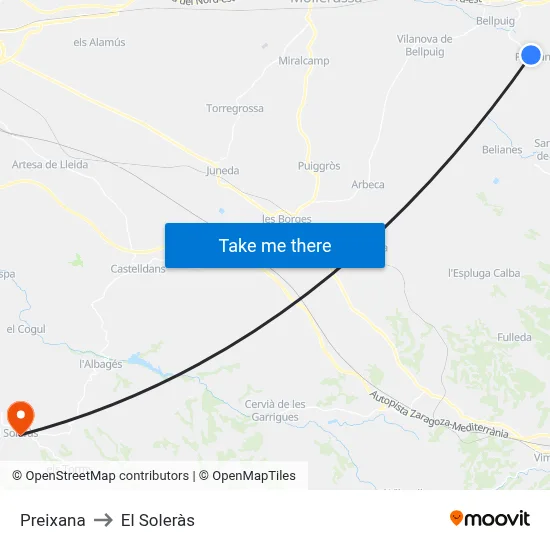 Preixana to El Soleràs map