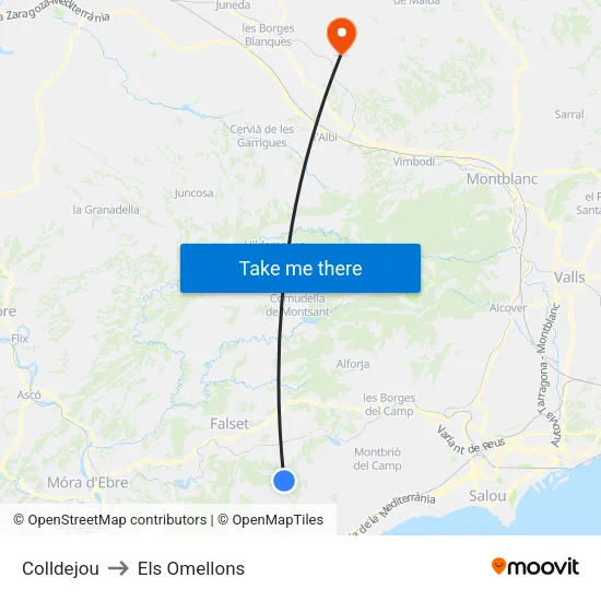 Colldejou to Els Omellons map