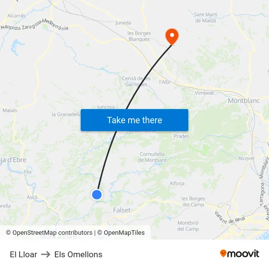 El Lloar to Els Omellons map