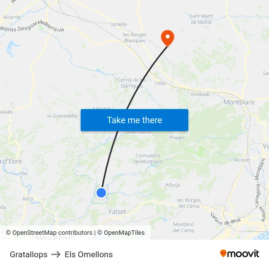Gratallops to Els Omellons map