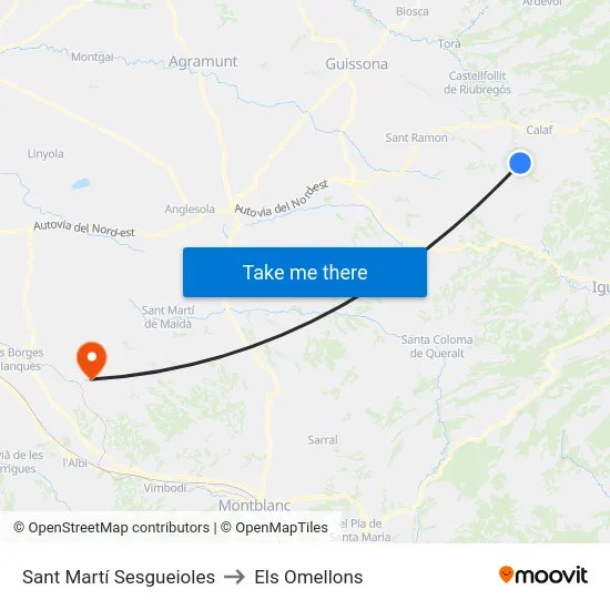 Sant Martí Sesgueioles to Els Omellons map