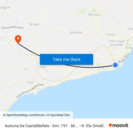 Autovia De Castelldefels - Km. 191 - Mas Blau to Els Omellons map