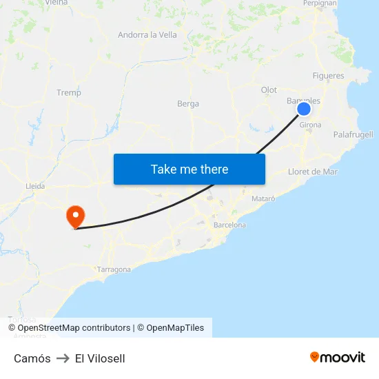 Camós to El Vilosell map