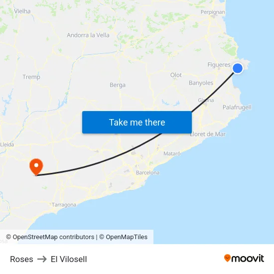 Roses to El Vilosell map