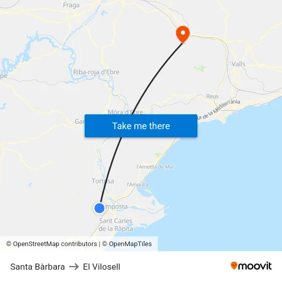 Santa Bàrbara to El Vilosell map