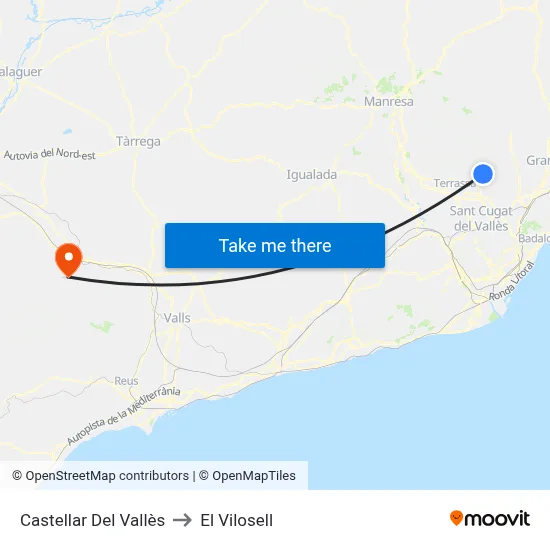 Castellar Del Vallès to El Vilosell map