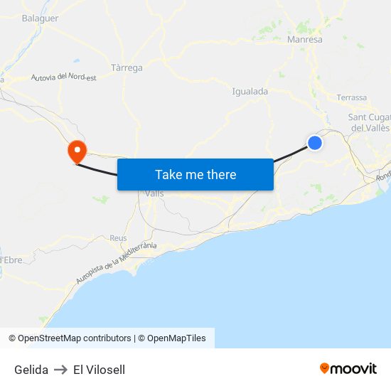 Gelida to El Vilosell map