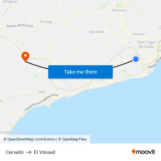 Cervelló to El Vilosell map