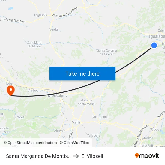 Santa Margarida De Montbui to El Vilosell map