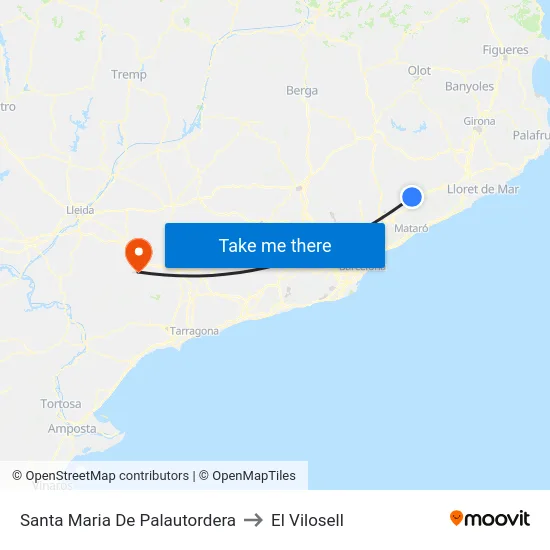 Santa Maria De Palautordera to El Vilosell map